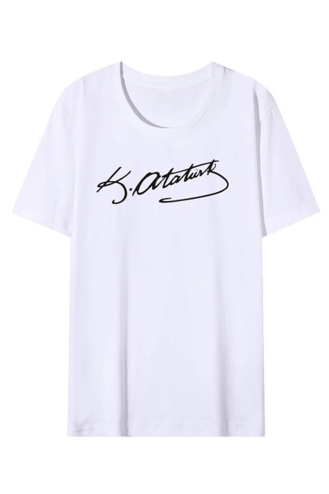 Beyaz Mustafa Kemal Atatürk İmza (Unisex) T-Shirt