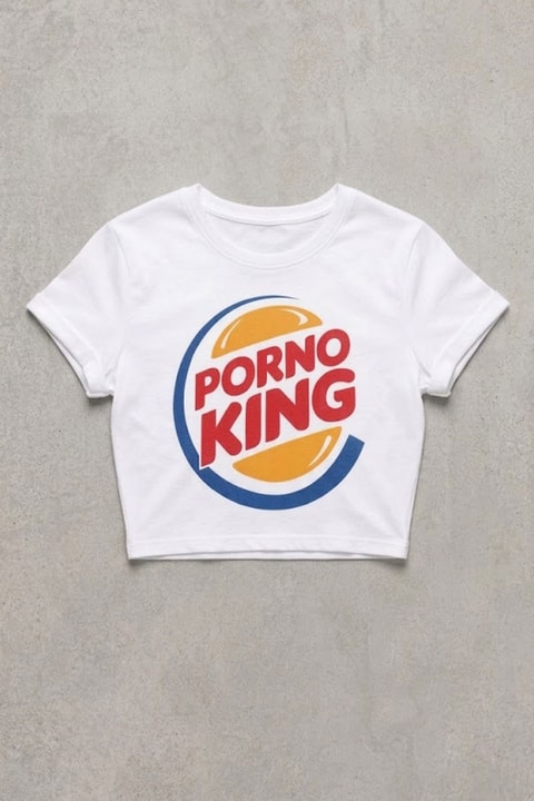 Beyaz Porno Kink Y2K Kısa Kollu Crop