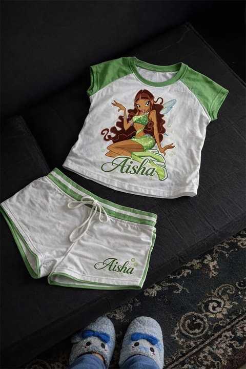 Beyaz Winx Club Aisha Yeşil Raglan Alt Üst Takım