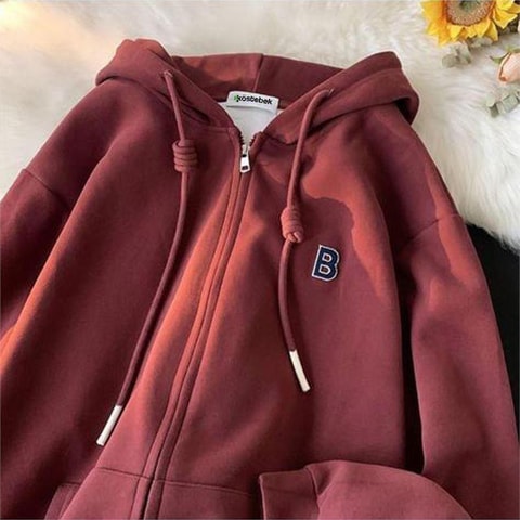 Bordo Symbol B Basic Fermuarlı (Unisex) Kapüşonlu Sweatshirt