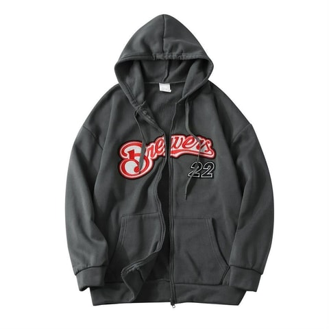 Brewers College Füme Fermuarlı (Unisex) Kapüşonlu Sweatshirt
