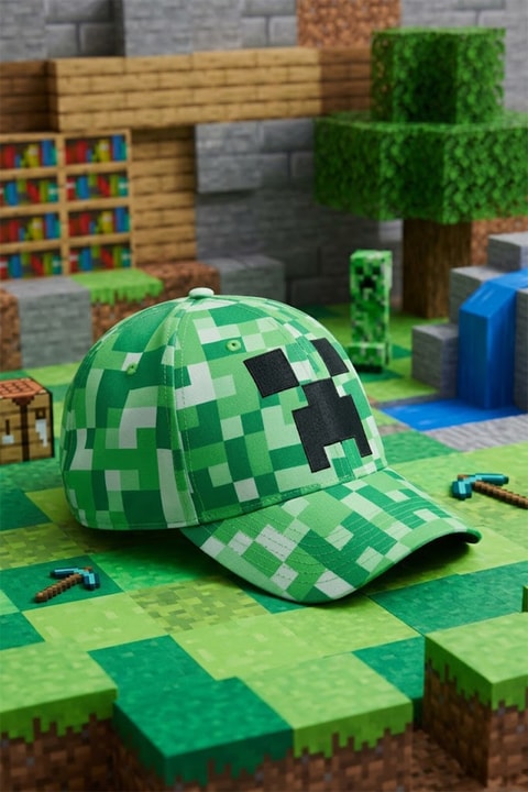 Çocuk Yeşil Creeper Face Texture Baseball Şapka