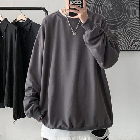 Düz Füme Orta Kalınlıkta Kumaş Oversize (Unisex) Uzun Kollu