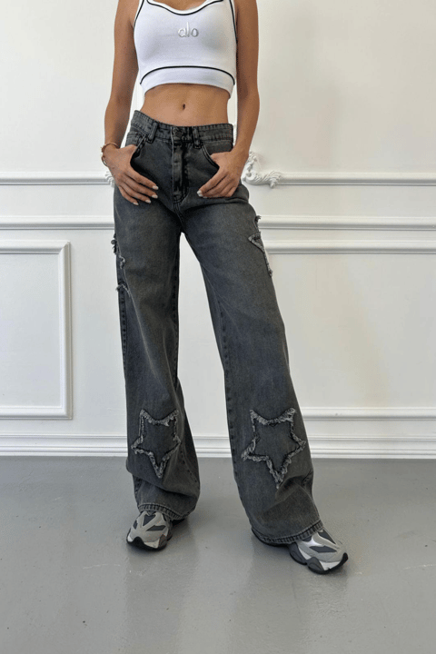 Gri Jean Vintage Star Kar Yıkamalı Kot Pantolon
