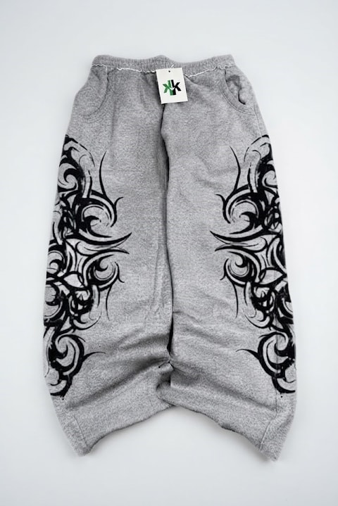 Gri Melanj Gotik Tribal Y2K Beli Lastikli Eşofman