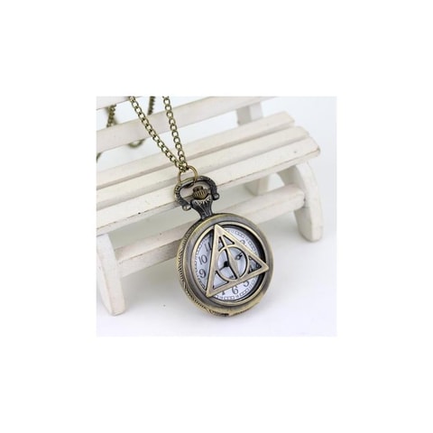 Harry Potter - Saatli Deathly Hallows Kolye Gold Düz