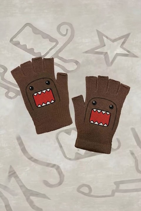 Kahverengi Domo Kun Kesik Parmak Unisex Eldiven