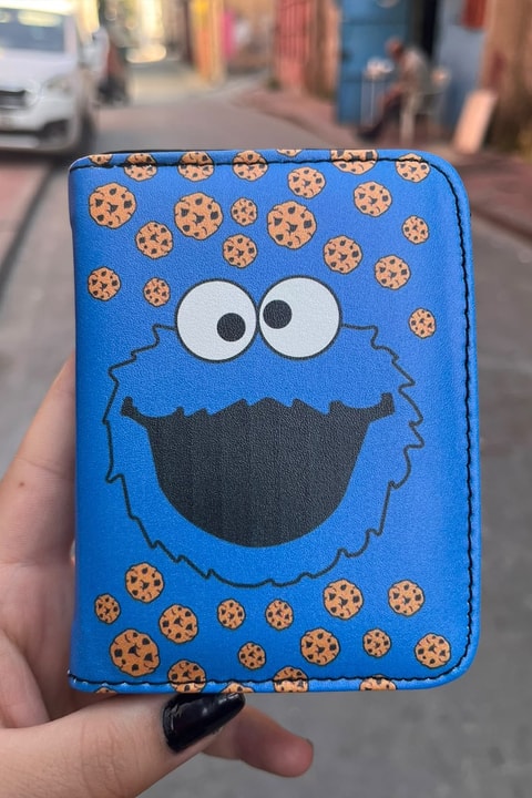 Lacivert Cookie Monster Face Unisex Cüzdan