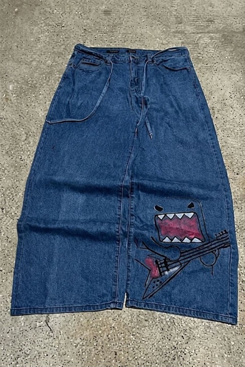 Mavi Domo-Kun Y2K Unisex Baggy Pantolon