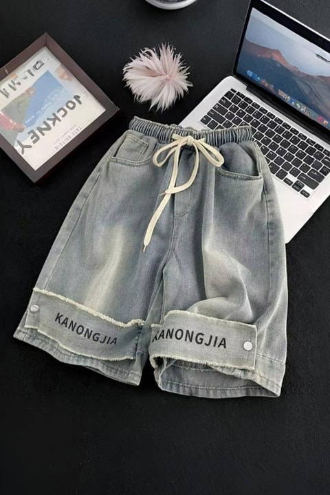 Mavi Kanongjia Beli Lastikli Şort