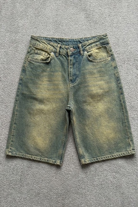 Mavi Sarı Eksitme Düz Y2K unisex Baggy Şort