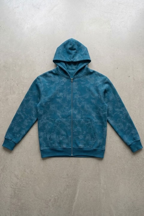Mavi Sisli Streetwear Kapüşonlu Unisex Hırka