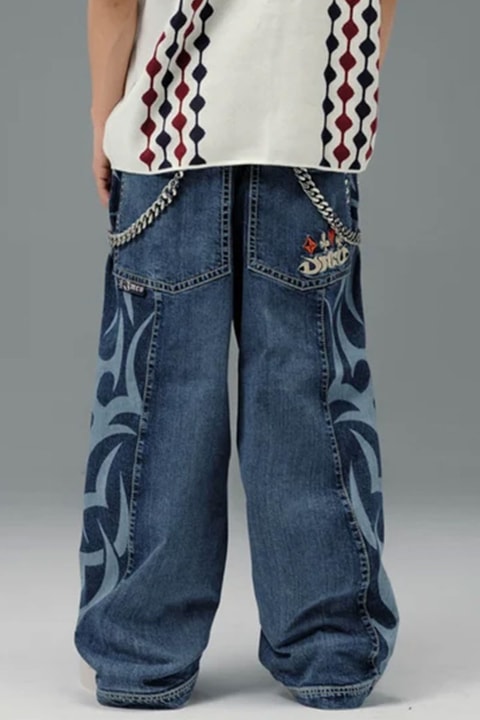 Mavi Tribal Gotik High Roller Y2K Unisex Baggy Pantolon