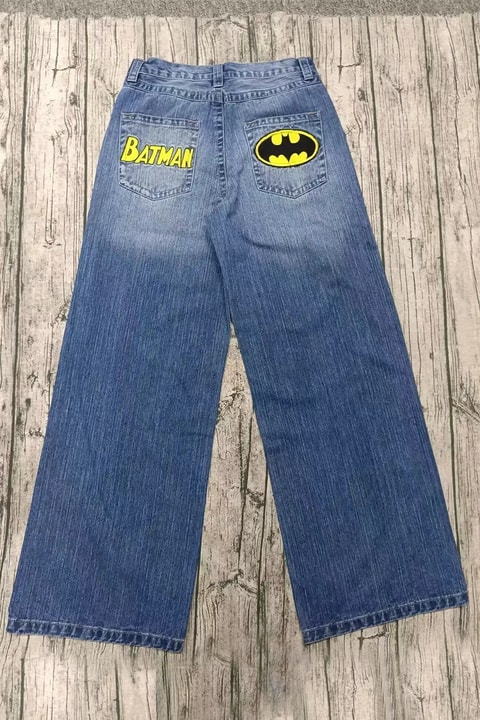 Mavi Yarasa Taşlamalı Harajuku Baggy Pantolon