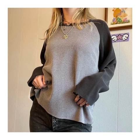 Old School Gri Raglan Oversize (Unisex) Uzun Kollu
