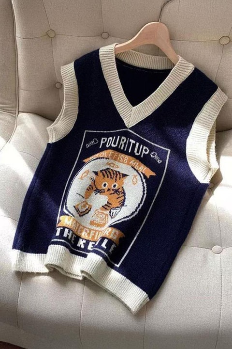 Oldschool College Pouritup Oversize V Yaka Süveter