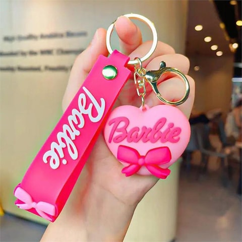 Pembe Barbie Kalp Silikon Anahtarlık