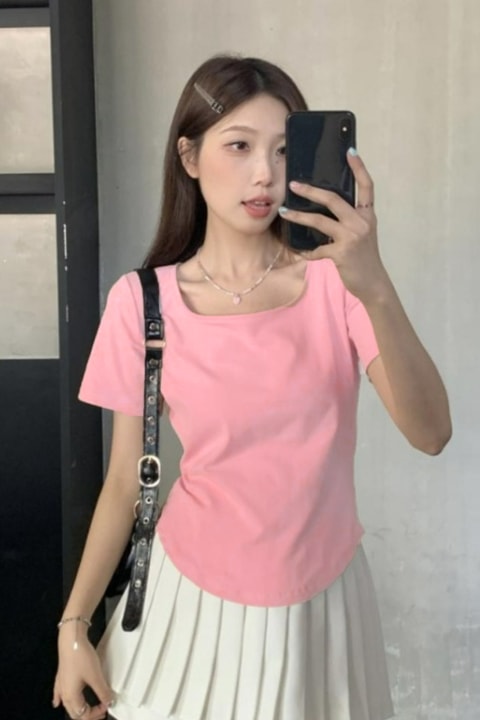 Pembe Basic Kısa Kollu Crop