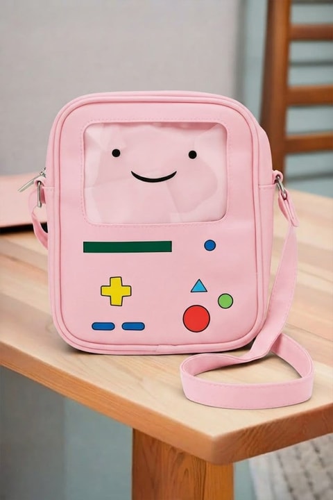 Pembe BMO Adventure Time Unisex Yan Çanta