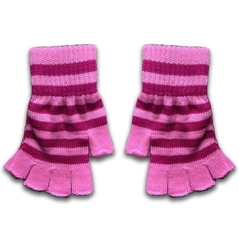 Pembe Fuşya Çizgili Kesik Parmak Unisex Eldiven