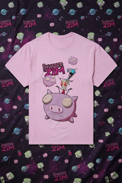 Pembe Invader Zim Gir & Piggy Y2K Unisex T-Shirt
