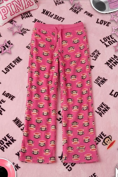 Pembe Monkey Beli Lastikli Y2K Eşofman