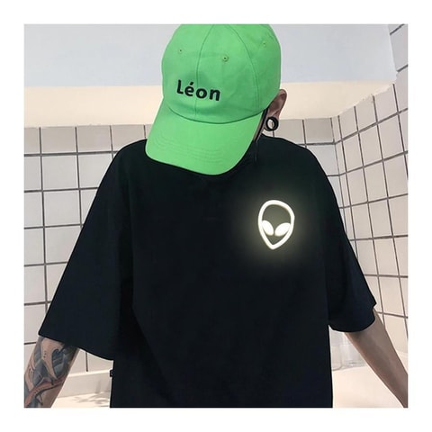 Reflektör Baskı Alien Siyah Unisex T-Shirt