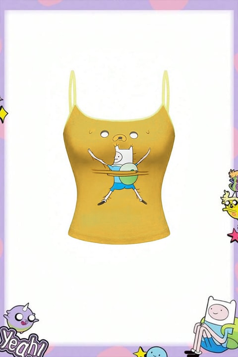 Sarı Adventure Time Fin and Jack Y2K Askılı Crop