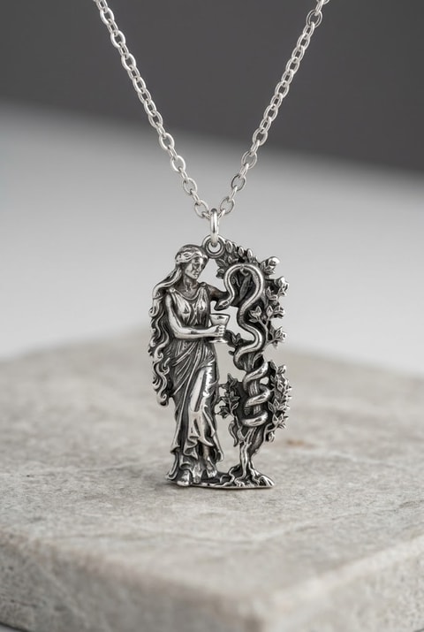 Silver Antik Yunan Sağlık Tanrıçası Hygieia Yılan Kolye