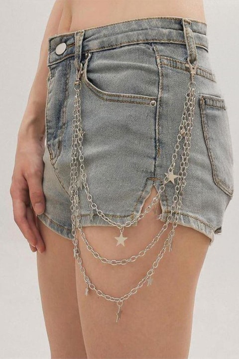 Silver Basic Yıldız Detaylı Üçlü Pantolon Zinciri