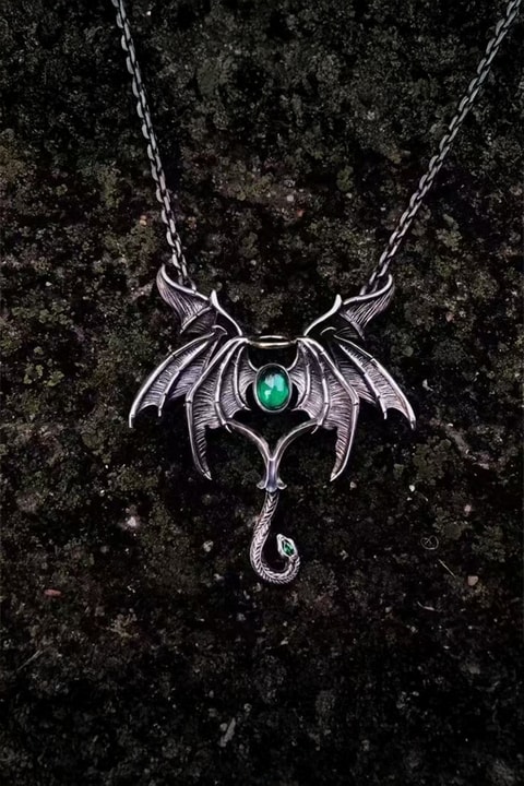 Silver Dragon Wing Demon Necklace Kolye