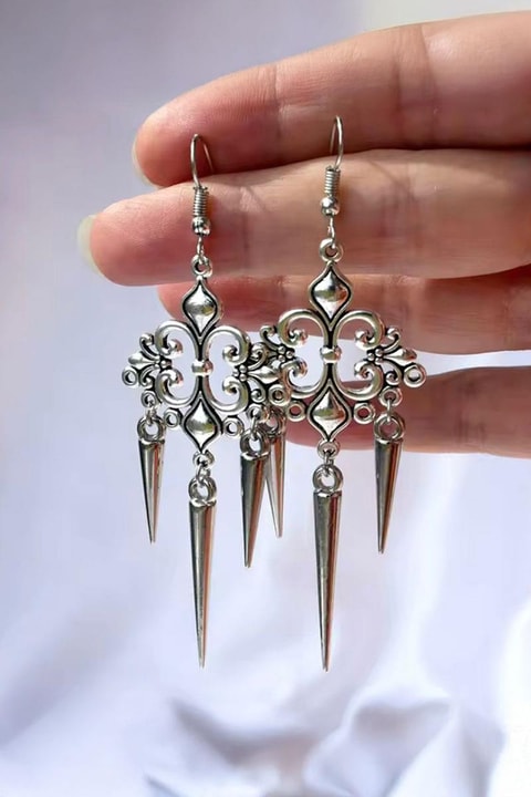 Silver Gotik Motifli Sarkıt küpe