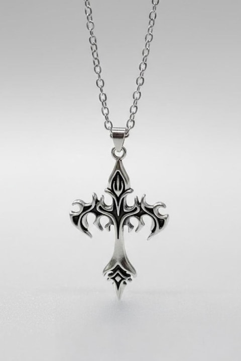 Silver Gotik Tribal Haç Kolye