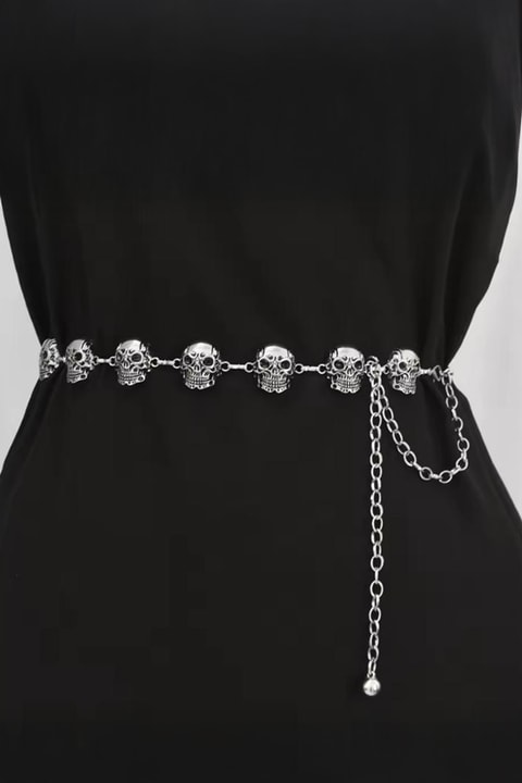 Silver Kuru kafalı Gotik Bel Zinciri
