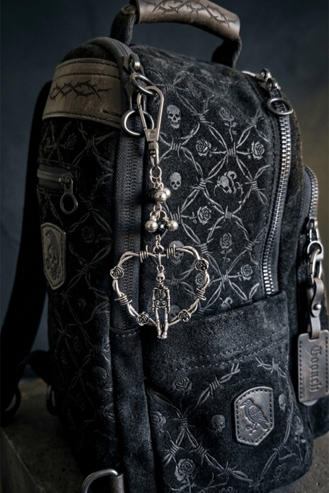 Silver Skeleton Rose Dikenli Tel Kalp Çanta Süsü