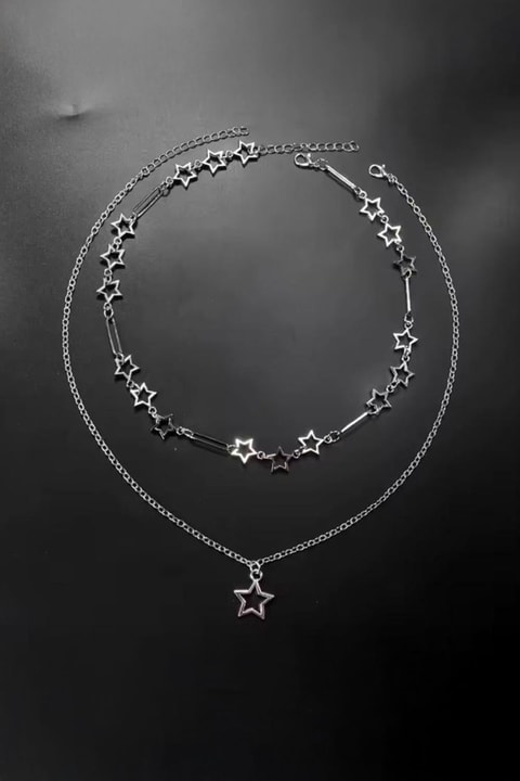 Silver Star Çift Zincirli Kolye