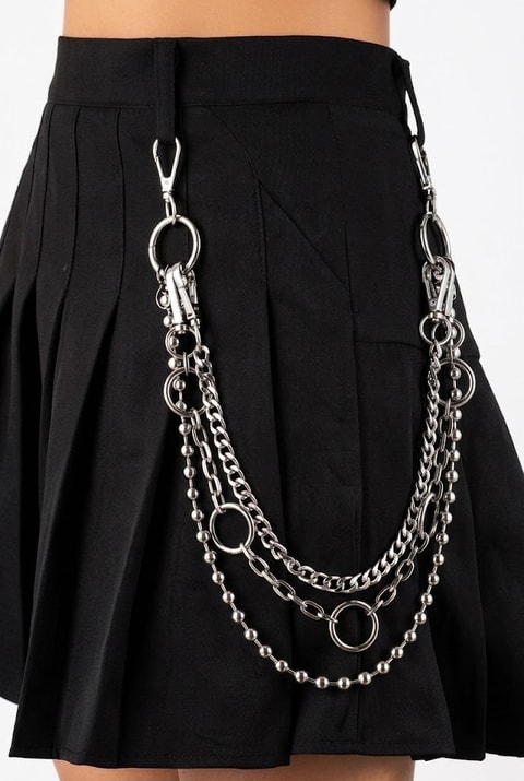 Silver Üç Şeritli Halkalı Gotik Pantolon Zinciri