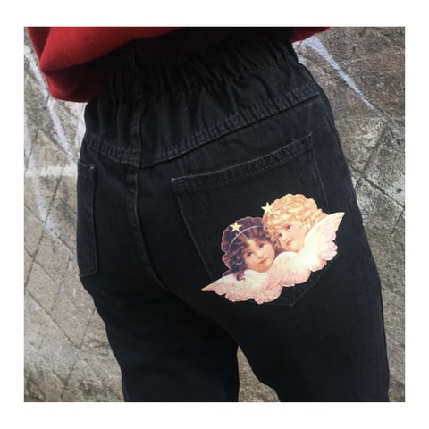Siyah Angels Beli Lastikli Boyfriend Kot Pantolon