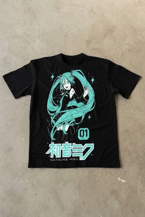 Siyah Anime Hatsune Miku 01 NUmber Y2K Unisex T-Shirt