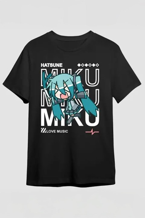 Siyah Anime Hatsune Miku Angry Unisex T-Shirt