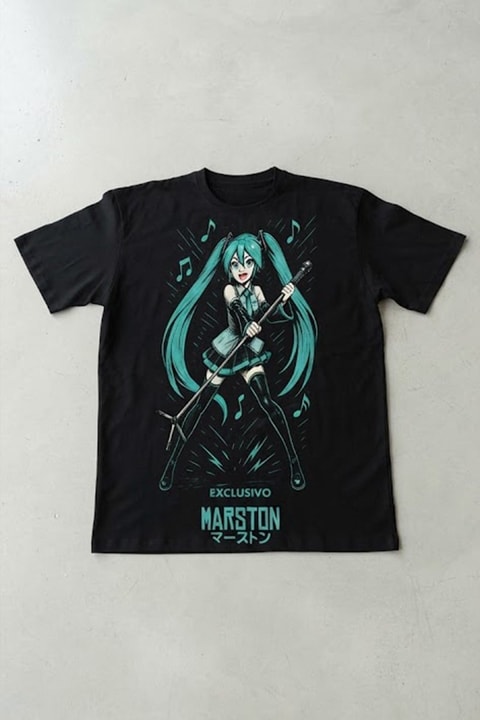 Siyah Anime Hatsune Miku Exclusvivo Marston Y2K Unisex T-Shirt