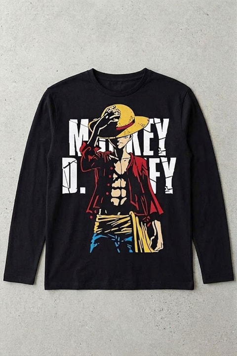 Siyah Anime One Piece Monkey D. Luffy Y2K Unisex Sweatshirt