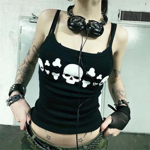 Siyah Basic Skeleton Askılı Kadın T-Shirt