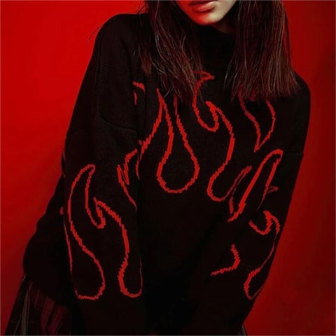 Siyah Burning Unisex Oversize Kazak