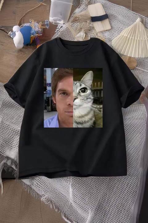 Siyah Dexter Morgan Cat Meme Unisex T-shirt