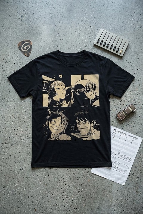 Siyah Gorilaz The Mountain Tour Album Unisex Y2K T-Shirt