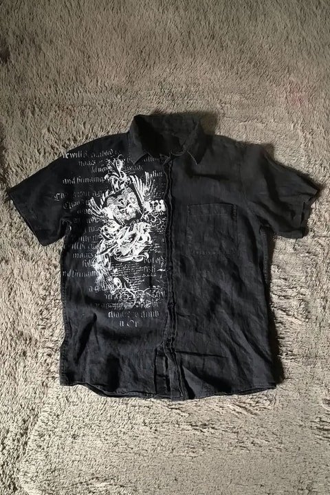Siyah Grunge Tipografik Gotik Y2K Unisex Gömlek