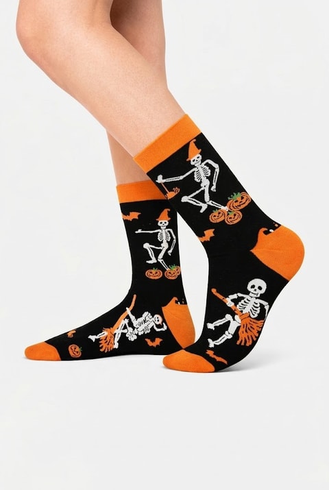 Siyah Halloween Skeleton Unisex Çorap