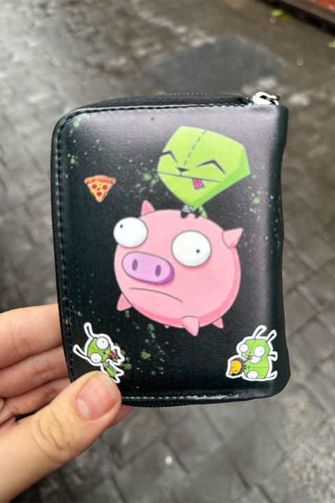 Siyah Invader Zim GIR Pig Unisex Cüzdan