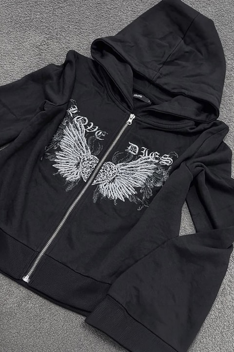 Siyah Love Wings Gotik Y2K Unisex Hırka